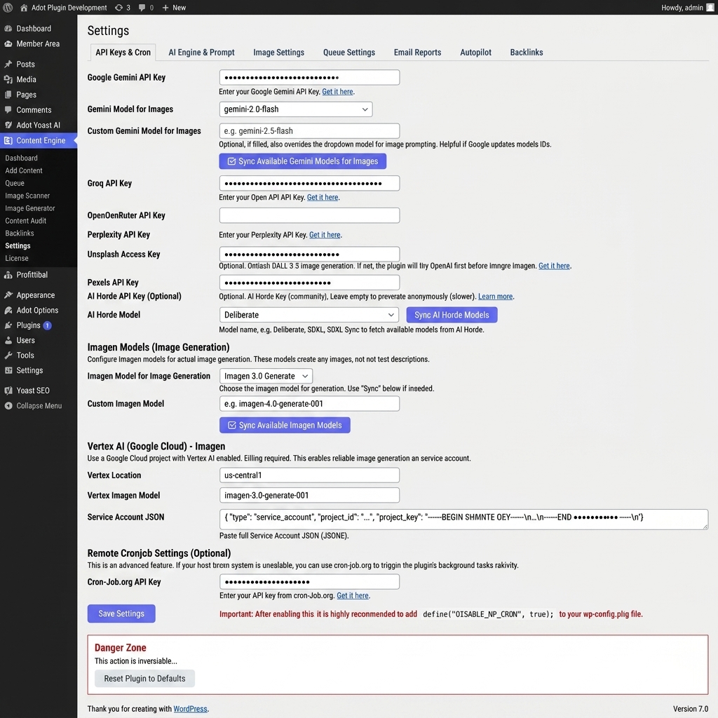 Adot API Settings Mockup